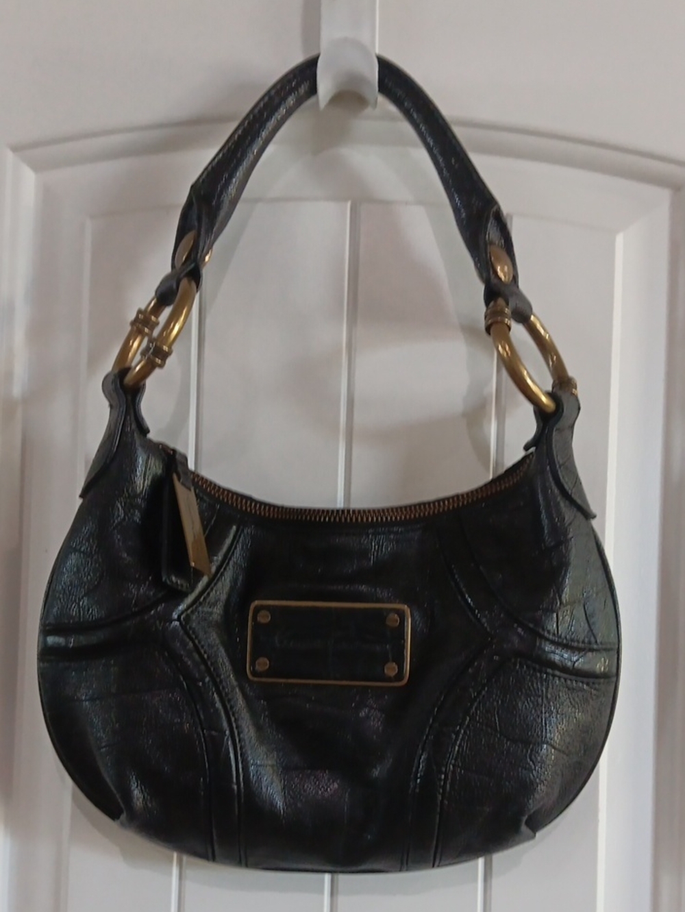 Vintage Kenneth Cole New York Black Croc Leather Hobo Bag Y2K